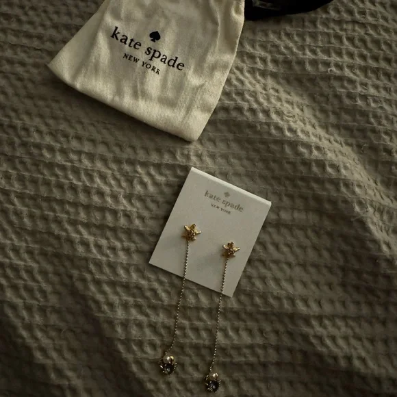 Kate Spade Gold Crab Earrings with pearl and light blue stone - Picture 2 of 4